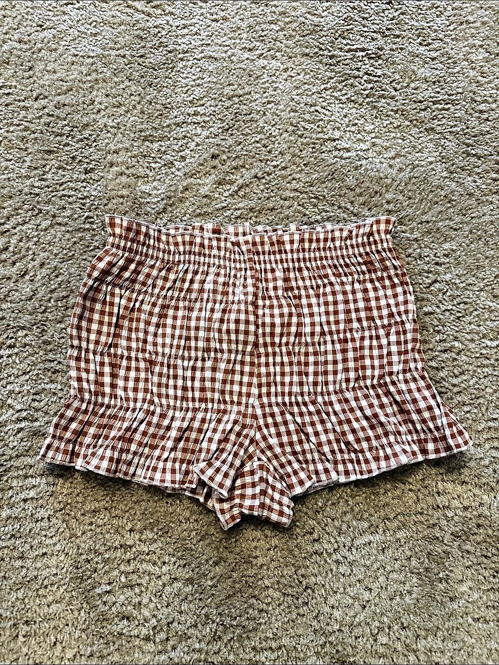 Gingham High Waist Shorts in Brown & White Like New